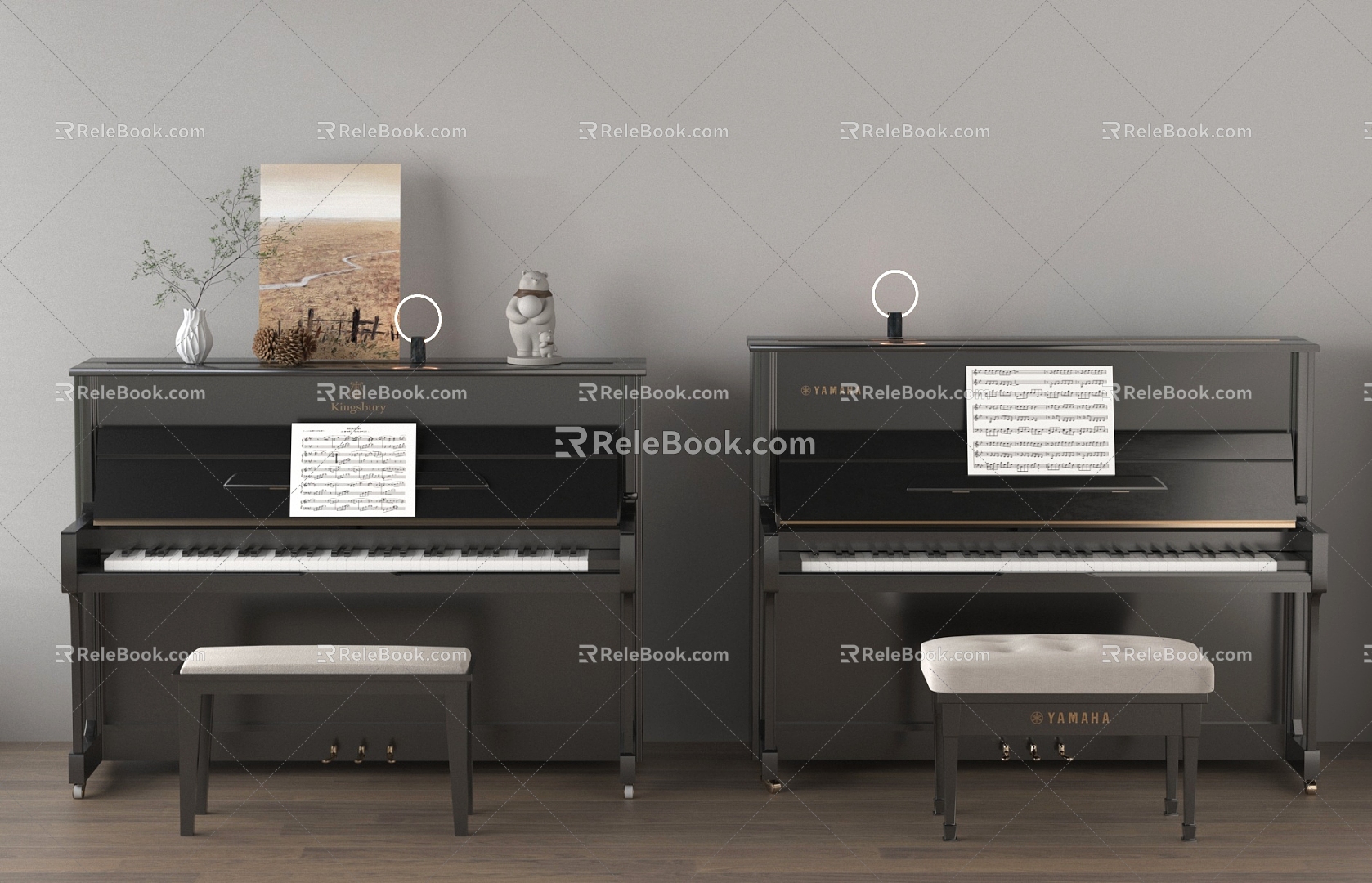 Modern Piano Accessories Ornaments Musical Instruments Decorative Painting Piano Stool 3d model