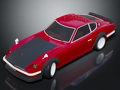 Red Vintage Sports Car With Two Door Design Black Hood And White Wheels 3d model