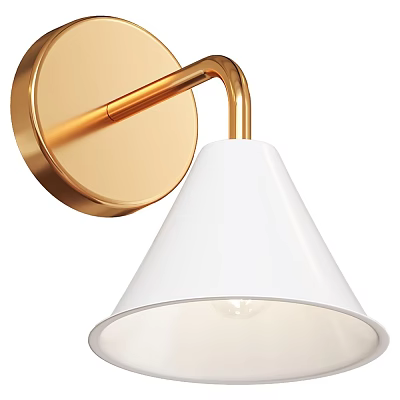 Modern Gold Wall Sconce With White Cone Shade And Contemporary Design 3d model
