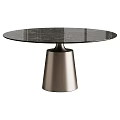 Modern Round Dining Table With Textured Glass Top And Conical Metal Base