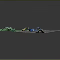 Detailed 3D Terrain Model With Construction Vehicles On Green And Brown Surfaces