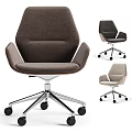 Modern Office Chair With Light Gray Fabric Wooden Armrests And Metal Base