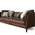 Modern Brown Leather Sofa Set With Decorative Pillows And Contemporary Design 3d model