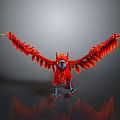 Detailed Red Bird With Flame Like Feathers And Spread Wings Blue Claws