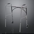 Mobility Aid Walker With Silver Frame Wheels And Blue Hand Grips