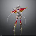 Fantasy Woman With White Long Hair Pink Yellow Cape Colorful Knee Guards And White Boots