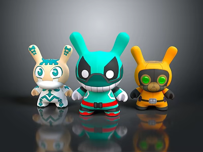 Colorful Cartoon Rabbit Toys With White Turquoise And Yellow Patterns 3d model