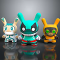 Colorful Cartoon Rabbit Toys With White Turquoise And Yellow Patterns
