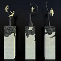 Artistic Decorative Ornament Set With Metal Figures And Cloud Pattern Bases 3d model