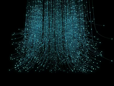 Hanging Fiber Optic Decorative Lights With Blue Glowing Illuminated Strings On Black Background 3d model