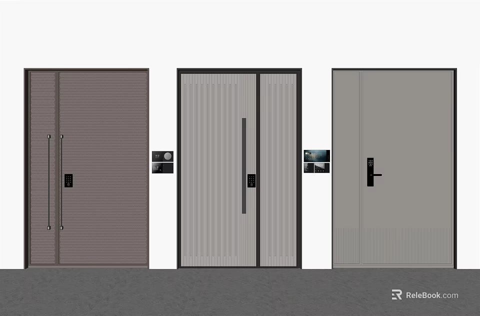 Modern Double Doors Design With Textured Panels Multiple Colors And Handle Details 3d model 