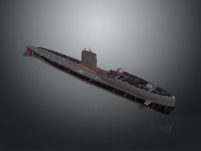 Modern Military Submarine 3D Rendered With Long Metal Hull And Conning Tower 3d model