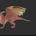 Mythical Reptile Dragon 3D Model With Spread Pink Yellow Wings And Horns