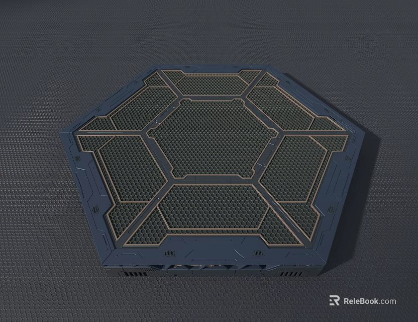 Dark Blue Octagonal Tech Inspired Panel With Grid And Geometric Patterns 3d model