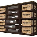 Wooden Wine Cabinet With Side Crates And Glass Shelves For Wine Storage