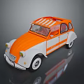 Vintage Orange And White Striped Car Model With Round Headlights And White Wheels