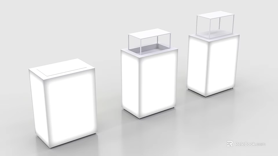 White Launch Device Display Stands With Transparent Lids And Modern Design 3d model 