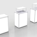 White Launch Device Display Stands With Transparent Lids And Modern Design