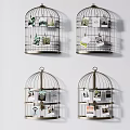 Birdcage Shaped Photo Wall with Metal Frame Hanging Photos and Decorative Cards on White Wall