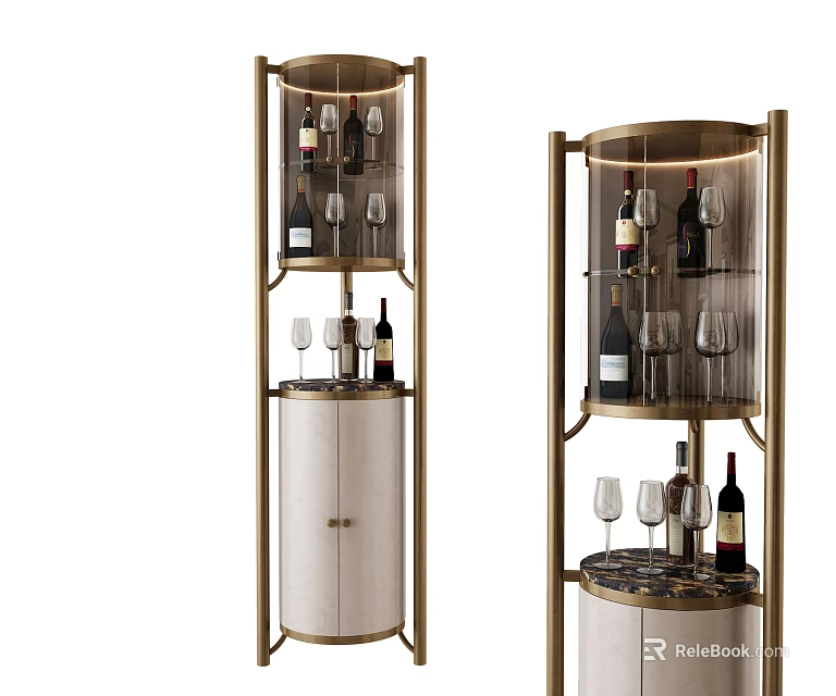 Modern Elegant Wine Cabinet With Metal Frame Glass Shelves For Wine Bottles And Glasses 3d model 