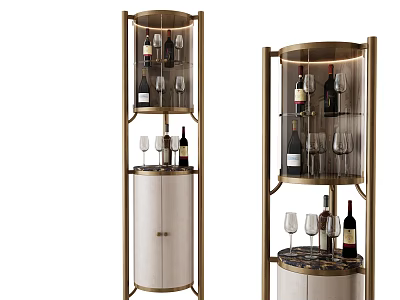 Modern Elegant Wine Cabinet With Metal Frame Glass Shelves For Wine Bottles And Glasses 3d model