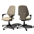 Modern Beige Office Chair with Black Armrests and Ergonomic Rolling Base Design