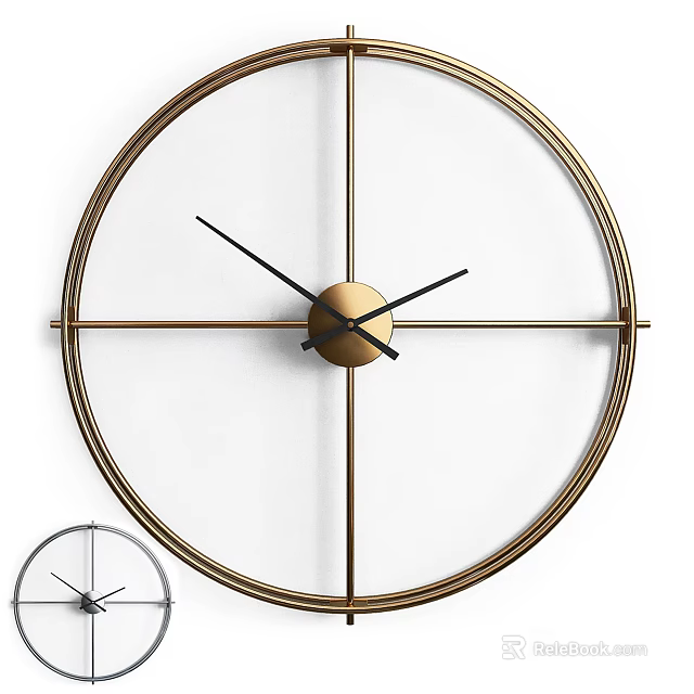 Modern Round Wall Clock With Gold Frame Black Hands And Cross Lines 3d model 