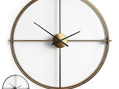 Modern Round Wall Clock With Gold Frame Black Hands And Cross Lines 3d model