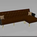 Luxury Tufted Brown Leather Sofa With Gold Metal Legs And Decorative Pillows