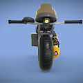 Yellow And Black Modern Motorcycle With Large Tires Spring Suspension And Round Headlight