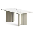Modern Minimalist Dining Table With Smooth Marble Top And Wooden Legs Design