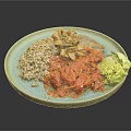 Healthy Balanced Food Plate With Purple Rice Stewed Tomatoes Beef And Lettuce
