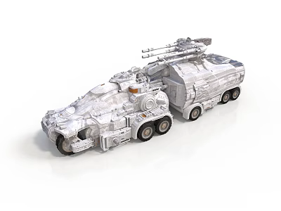 Future Style Heavy Armored Vehicle Silver Grey Armored Vehicle Sci-fi Chariot Triple Turret Heavy Transport Vehicle Wear Armored Pulley Set Armored Vehicle 3d model