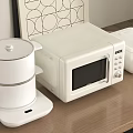 Modern White Kitchen Appliances Including Steamer Microwave And Rice Cooker On Wooden Countertop