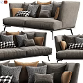 Stylish Gray Two Seater Sofa With Patterned Cushions And Metal Legs 3d model