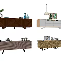 Various Modern TV Stand Styles With Decorative Plants Vases And Frames 3d model
