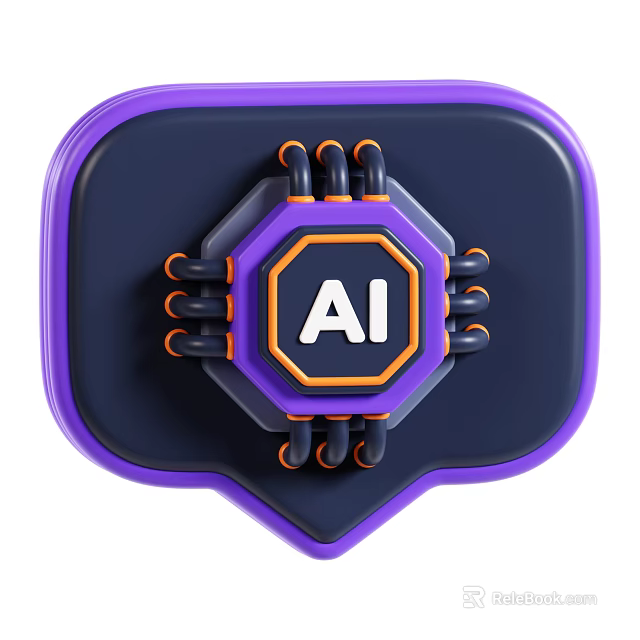 Computer Tech AI Integration In Purple Dark Blue Octagonal Speech Bubble Design With Connectors 3d model 
