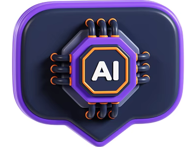 Computer Tech AI Integration In Purple Dark Blue Octagonal Speech Bubble Design With Connectors 3d model