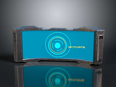 Futuristic Control Panel With Blue Background Circular Design Activate Text Metallic Frame And Reflection 3d model