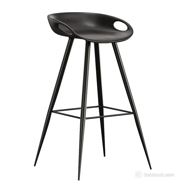 Modern Black Bar Stool with Sleek Metal Legs and Curved Backrest for Contemporary Living Spaces 3d model 