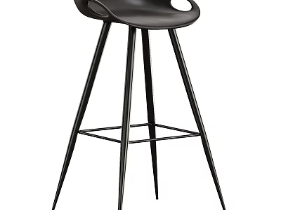 Modern Black Bar Stool with Sleek Metal Legs and Curved Backrest for Contemporary Living Spaces 3d model