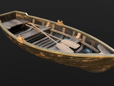 Classic Wooden Boat With Interior Seats And Oars In Natural Wood Design 3d model