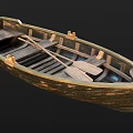 Classic Wooden Boat With Interior Seats And Oars In Natural Wood Design