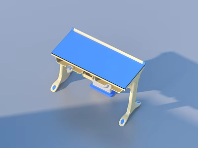 Functional Home Table with Blue Tabletop Beige Legs Drawers and Small Shelf 3d model