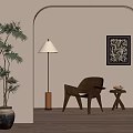 Leisure Chair in Arched Doorway with Floor Lamp Side Table Potted Plant and Wall Art