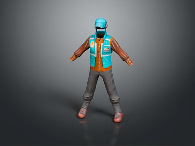Blue Cap Blue Vest And Brown Long Sleeve Shirt With Gray Pants Red Shoes 3d model