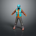 Blue Cap Blue Vest And Brown Long Sleeve Shirt With Gray Pants Red Shoes