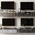 Stylish Modern TV Stands With TVs Decorative Plants And Ornaments