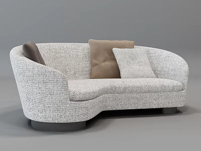 Multi Person Sofa With Light Gray Textured Fabric Brown Gray Cushions Curved Design Black Base 3d model