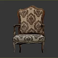 Classic Carved Wooden Single Sofa With Patterned Beige Brown Fabric Upholstery And Ornate Armrests